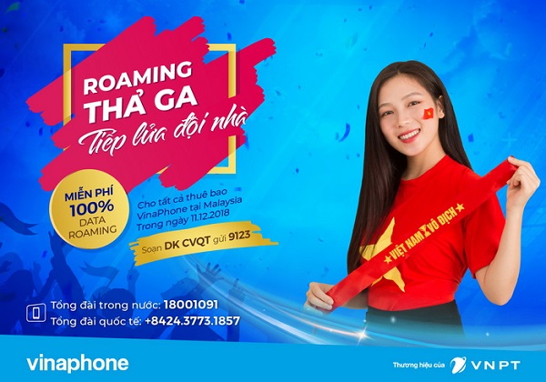 Vinaphone tặng 1 tỷ đồng tiếp sức đội tuyển Việt Nam khi ghi bàn 2 Miễn phí 100% data roaming cho cổ động viên Việt Nam