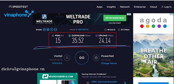 Cách kiểm tra tốc độ truy cập Internet của 3G/4G Vinaphone 4 Cách kiểm tra tốc độ internet mạng Vinaphone1