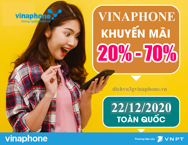 Vinaphone khuyến mãi 20% - 70% thẻ nạp ngày 22/12/2020 1 Vinaphone-khuyen-mai-20-70-the-nap-22122020